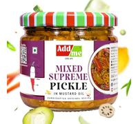 Add Me Mixed Supreme Pickle 300 gm | Homemade Taste Mix Rajasthani marwadi Pickles Achar aam Mango Chilli Lemon Carrot ker Ginger karonda lasoda Fruit Mix 300g Glass Jar