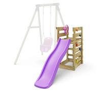 Adventure Pack Add-On Wooden Platform With 6Ft Slide For Rebo Swing Sets - Purple