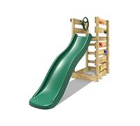 Add-on Wooden Platform with 6FT Slide for Rebo Wooden Garden Swing Sets - Dark Green Slide
