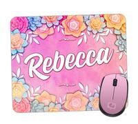ADD YOUR NAME - Personalised Colourful Floral Mouse Mat - Non-Slip Rubber Base Pad for PC Laptop Computer Mac Girls Gaming Room Novelty Girly Mousepad Flowers Gift for Her