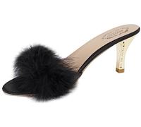 Addace Furry Heel Slippers Women's Slippers Faux Fur Kitten Heels Cute Sexy Fuzzy Heel Slippers, Black, 9 UK