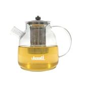AddAcsaCi Premium Borosilicate Glass Tea Pot 1200ml Round Shape, Stainless Steel & Removable Infuser for Loose Leaf Tea, Hot/Iced Water (1.2L Round)