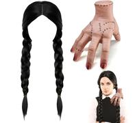 Addams Wig for Women, Wig Children Wednesday, Ice Cold Hands, Wednesday Addams Wig, Realistic Scarred Latex Palm, Wednesday Wig Black Long Hair, Braided Black Braid Wig Cosplay