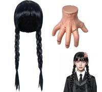 Addams Wig for Women, Wigs Black for Wednesday, Addams Wig | Long braids, synthetic wigs for cosplay Wednesday for Halloween, carnival, Gothic costume, set with hand and hairpin