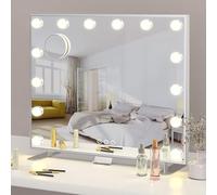 ADDCOLOR Hollywood Vanity Mirror with Lights, Makeup Mirror with USB Charging Port and Phone Holder, 14 LED Bulbs and 3 Adjustable Lighting Modes Table Mirror (60x18x52.3 cm)