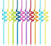 Addein 10 Pieces Curly Straws, Silly Straws, Plastic Straws Reusable, Novelty Curly Party Straws for Kids Birthday, Party Straws for Home Bar Beverage Shop Weddings Birthdays Family Reunion