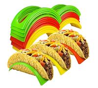 Addein 10Pcs Taco Holder, Colorful Taco Stands, Plastic Taco Rack Holders, Taco Tray Holds for Tortillas Burritos Hot Dog, Taco Holder Stands for Kitchen Home Restaurant Party