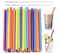 Addein 20pcs Bubble Tea Straw, Colorful Smoothie Straw with 2 Cleaning Brushes, Colored Hard-Plastic Bubble Tea Reusable Straws for Milk Shake Boba Juice Smoothie