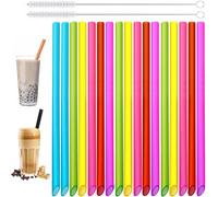 Addein 20pcs Bubble Tea Straws, Colorful Smoothie Straw with 2 Cleaning Brushes, Reusable Boba Smoothie Straws for Milk Shake Boba Juice Smoothie, 210 * 10 mm
