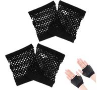 Addein 3 Pairs Black Fingerless Mesh Gloves, Punk Fishnet Short Gothic Gloves for 80s Party Dance Disco Costume Parties Supplies