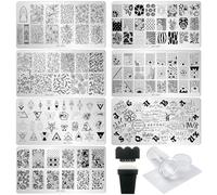 AddFavor Nail Stamping Plate Kit with Nail Stamp and Scraper, 6pcs Leaf Fruit Geometric Nail Stamper Kit for Home Salon Manicure Polish Print Stencils Design Tools