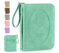 ADDFIT HOUSE Leather Bible Cover for Women - Large Zippered Case with Handle and Pockets, Floral Book Protector for Study or Church, Christian Gift for Girls and Women, Large Size Bibles (Green)