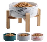 Addggo Black 6 in Elevated/Raised Dog Bowl Ceramic with Wood Stand for Small and Medium Breed,Non Slip Heavy Wighted Dog Food Water Dish,3.6 Cups Cute Porcelain Pet Bowl Marble Grey
