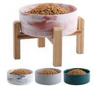 Addggo Elevated Dog Bowl Ceramic for Medium Large Sized Breed,Raised Dog Food Water Bowl with Stand,8 in 7.6 Cups Non Slip Pet Dish Heavy Weighted Marble Pink