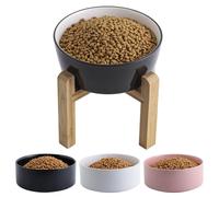 Addggo Elevated/Raised Black Dog Bowl Ceramic for Small Medium Sized Breed,Food Water Bowl with Stand,6 in 3.6 Cups Non Slip Heavy Dog Dish Wide Mouth