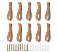 AddGrace 10Pcs Leather Curtain Rod Holder, PU Leather Curtain Rod Bracket for Hanging Towel, Decorative Leather Strap Wall Hooks, Wall Mounted Leather Loop for Oars Brown 10pcs 9.8"