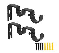 AddGrace 2 PCS Double Curtain Rod Bracket Heavy Duty Vintage Curtain Holder for 1" and 5/8" Rod (Black)