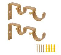 AddGrace 2 PCS Double Curtain Rod Bracket Heavy Duty Curtain Rod Holders for 1" and 5/8" Drapery Pole Adjustable Wall Mounted Drapery Pole Brackets for Living Room Bedroom Golden