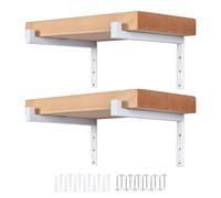 AddGrace 4 Pcs Heavy Duty Shelf Brackets Metal WhiteJ Shelf Brackets Wall Mounted Rustic Floating Shelf Bracket with Lip, 12"