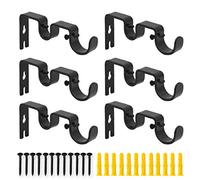 AddGrace 6 PCS Double Curtain Rod Bracket Heavy Duty Vintage Curtain Rod Holder for 1" and 5/8" Rod (6 pcs Black)
