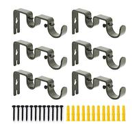 AddGrace 6 PCS Double Curtain Rod Bracket Heavy Duty Curtain Rod Holders for 1" and 5/8" Drapery Pole Adjustable Wall Mounted Drapery Pole Brackets for Living Room Bedroom Grey