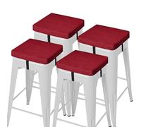 AddGrace Anti-Slip Bar Stool Cushions Square Bar Stool Seat Cushions with Ties Set of 4 Small Square Chair Pads with Machine Washable Cover 12"X12"X2" (Red)