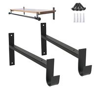 AddGrace Black 8 Inch Wall Mounted Heavy Duty Shelf Brackets with Hook, 2 Pack