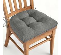 AddGrace Chair Cushions for Dining Chairs Set of 1 Kitchen Seat Cushions with Ties and Non Slip Backing Tufted Indoor Seat Pad for Kitchen Dining Room 18" x 17" x 3" Light Grey