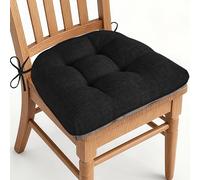 AddGrace Chair Cushions for Dining Chairs Set of 1 Kitchen Seat Cushions with Ties and Non Slip Backing Tufted Indoor Seat Pad for Kitchen Dining Room 18" x 17" x 3" Black