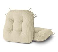 AddGrace Chair Cushions for Dining Chairs Set of 2 Non-Slip Kitchen Seat Cushions with Ties Tufted Thick Seat Pads for Indoor Kitchen Dining Furniture 17"x16"x3" Beige