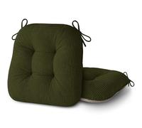 AddGrace Chair Cushions for Dining Chairs Set of 2 Non-Slip Kitchen Seat Cushions with Ties Tufted Thick Seat Pads for Indoor Kitchen Dining Furniture 17"x16"x3" Dark Green