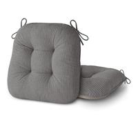 AddGrace Chair Cushions for Dining Chairs Set of 2 Non-Slip Kitchen Seat Cushions with Ties Tufted Thick Seat Pads for Indoor Kitchen Dining Furniture 17"x16"x3" Grey