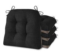 AddGrace Chair Cushions for Dining Chairs Set of 4 Kitchen Seat Cushions with Ties and Non Slip Backing Tufted Indoor Seat Pad for Kitchen Dining Room 18" x 17" x 3" Black