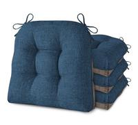 AddGrace Chair Cushions for Dining Chairs Set of 4 Kitchen Seat Cushions with Ties and Non Slip Backing Tufted Indoor Seat Pad for Kitchen Dining Room 18" x 17" x 3" Navy