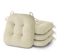 AddGrace Chair Cushions for Dining Chairs Set of 4 Non-Slip Kitchen Seat Cushions with Ties Tufted Thick Seat Pads for Indoor Kitchen Dining Furniture 17"x16"x3" Beige