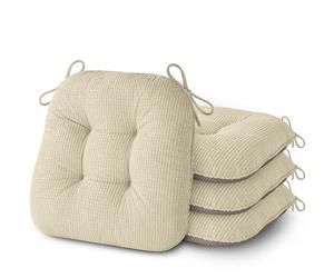 AddGrace Chair Cushions for Dining Chairs Set of 4 Non-Slip Kitchen Seat Cushions with Ties Tufted Thick Seat Pads for Indoor Kitchen Dining Furniture 17"x16"x3" Beige