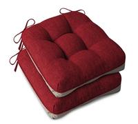 AddGrace Extra Thick Chair Cushions for Dining Chairs Set of 2 Non-slip Kitchen Chair Pads Soft Dining Room Seat Cushion with Ties 16" x 16" x 4"/ 40cm x 40cm x 10cm Red