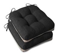 AddGrace Extra Thick Chair Cushions for Dining Chairs Set of 2 Non-slip Kitchen Chair Pads Soft Dining Room Seat Cushion with Ties 16" x 16" x 4"/ 40cm x 40cm x 10cm Black