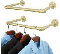 AddGrace Industrial Pipe Clothing Rack 2pcs 52cm DIY Heavy Duty Garment Rack Wall Mounted Black Iron Pipe Rack (Gold) 52cm