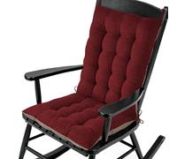 AddGrace Non-Slip Rocking Chair Cushion Extra Large Linen Thick Chair Pads Durable High Back Seat Cushions with Ties Set of 2 Burgundy
