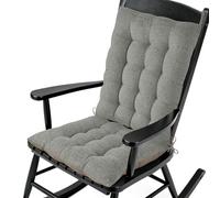 AddGrace Non-Slip Rocking Chair Cushion Extra Large Linen Thick Chair Pads Durable High Back Seat Cushions with Ties Set of 2 Light Grey