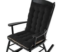 AddGrace Non-Slip Rocking Chair Cushion Extra Large Linen Thick Chair Pads Durable High Back Seat Cushions with Ties Set of 2 Black