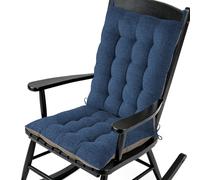 AddGrace Non-Slip Rocking Chair Cushion Extra Large Linen Thick Chair Pads Durable High Back Seat Cushions with Ties Set of 2 Navy