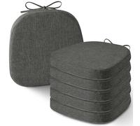 AddGrace Set of 6 Chair Cushions for Metal Dining Chairs 14x14 Chair Pads with Ties Non Slip Thick Seat Cushions with Textured and Removable Cover Dark Grey