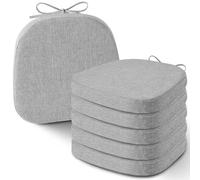 AddGrace Set of 6 Chair Cushions for Metal Dining Chairs 14x14 Chair Pads with Ties Non Slip Thick Seat Cushions with Textured and Removable Cover Light Grey
