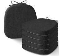 AddGrace Set of 6 Chair Cushions for Metal Dining Chairs 14x14 Chair Pads with Ties Non Slip Thick Seat Cushions with Textured and Removable Cover Black