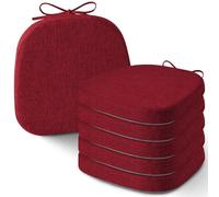 AddGrace Set of 6 Chair Cushions for Metal Dining Chairs 14x14 Chair Pads with Ties Non Slip Thick Seat Cushions with Textured and Removable Cover Red
