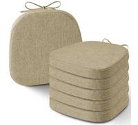 AddGrace Set of 6 Chair Cushions for Metal Dining Chairs 14x14 Chair Pads with Ties Non Slip Thick Seat Cushions with Textured and Removable Cover Beige