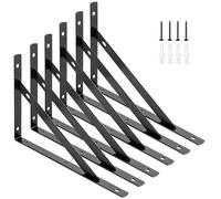 AddGrace Shelf Brackets Heavy Duty Triangle Shelving Brackets 300x185mm Wall Mounted Metal Right Angle Shelf Support Screws Include (300x185mm/12x7.3inch) Brilliant Black 6 Pack