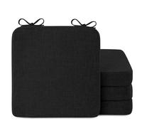 AddGrace Square Chair Cushions for Dining Chairs 4 Pack Non Slip Seat Cushions for Kitchen Chairs Indoor Thick Dining Room Chair Pads with Ties and Removable Cover (40x40x5cm) (Black)